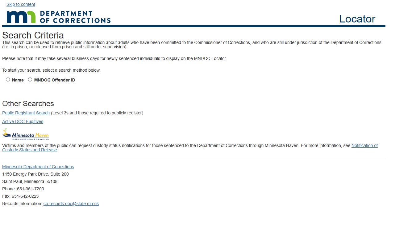 Minnesota DOC locator for Le Sueur County sentenced inmate records